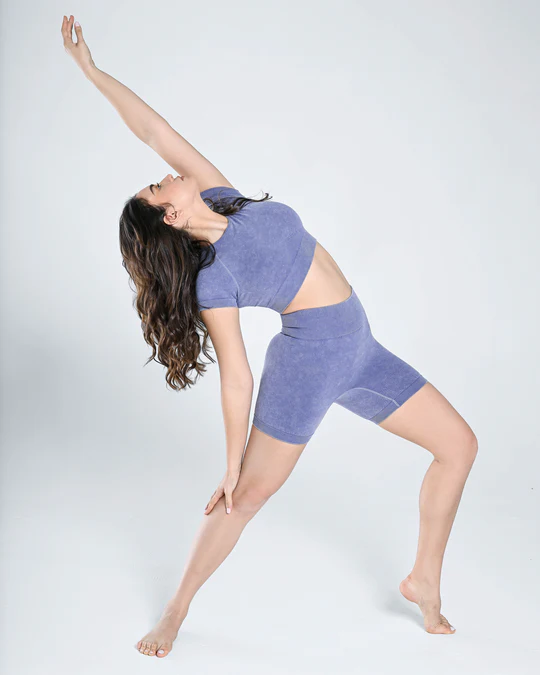Seamless Acid Wash Gym Shorts Set